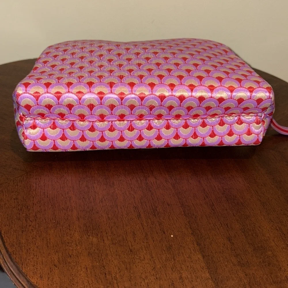Bvlgari Cosmetic case make up bag fully embroidered Red orange violet cream NWOT